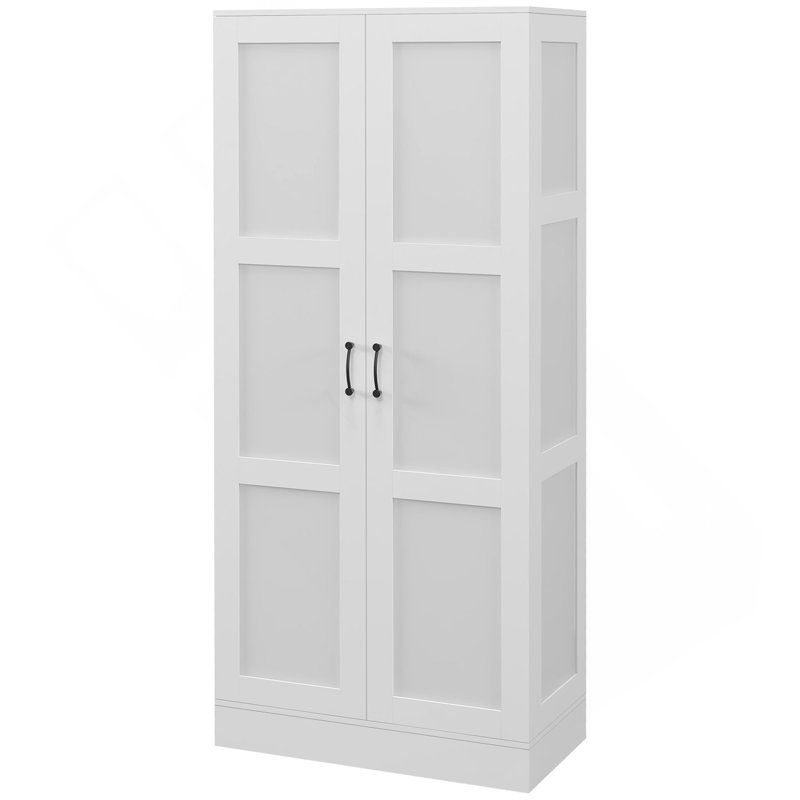 Armoire de rangement de 71 po de hauteur avec tablettes de rangement mobiles, armoire de style moderne avec portes à fermeture douce, blanc