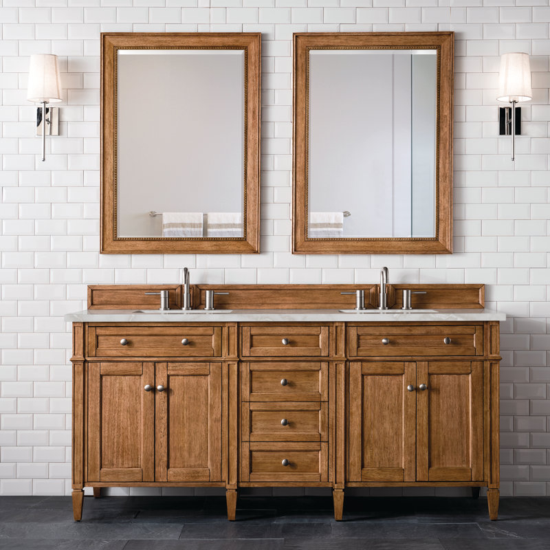 Meuble-lavabo double l 72 po Dussault, Brun selle, Argent victorien, 8 po