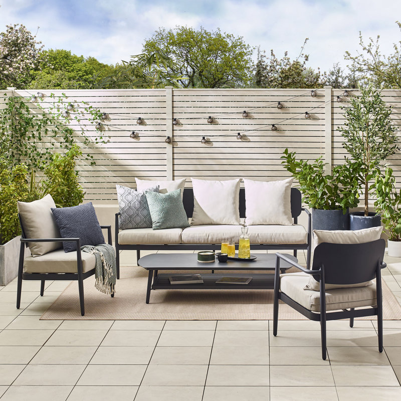 Azayla Outdoor 5 Seater Lounge Set - Modern Garden & Patio Metal Conversation Set (Cover Included), Grey/Light Grey