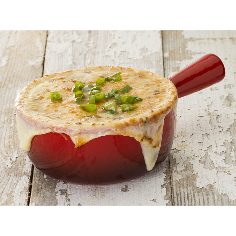 Red Ceramic French Onion Soup Crocks with Handles, Set of 4
