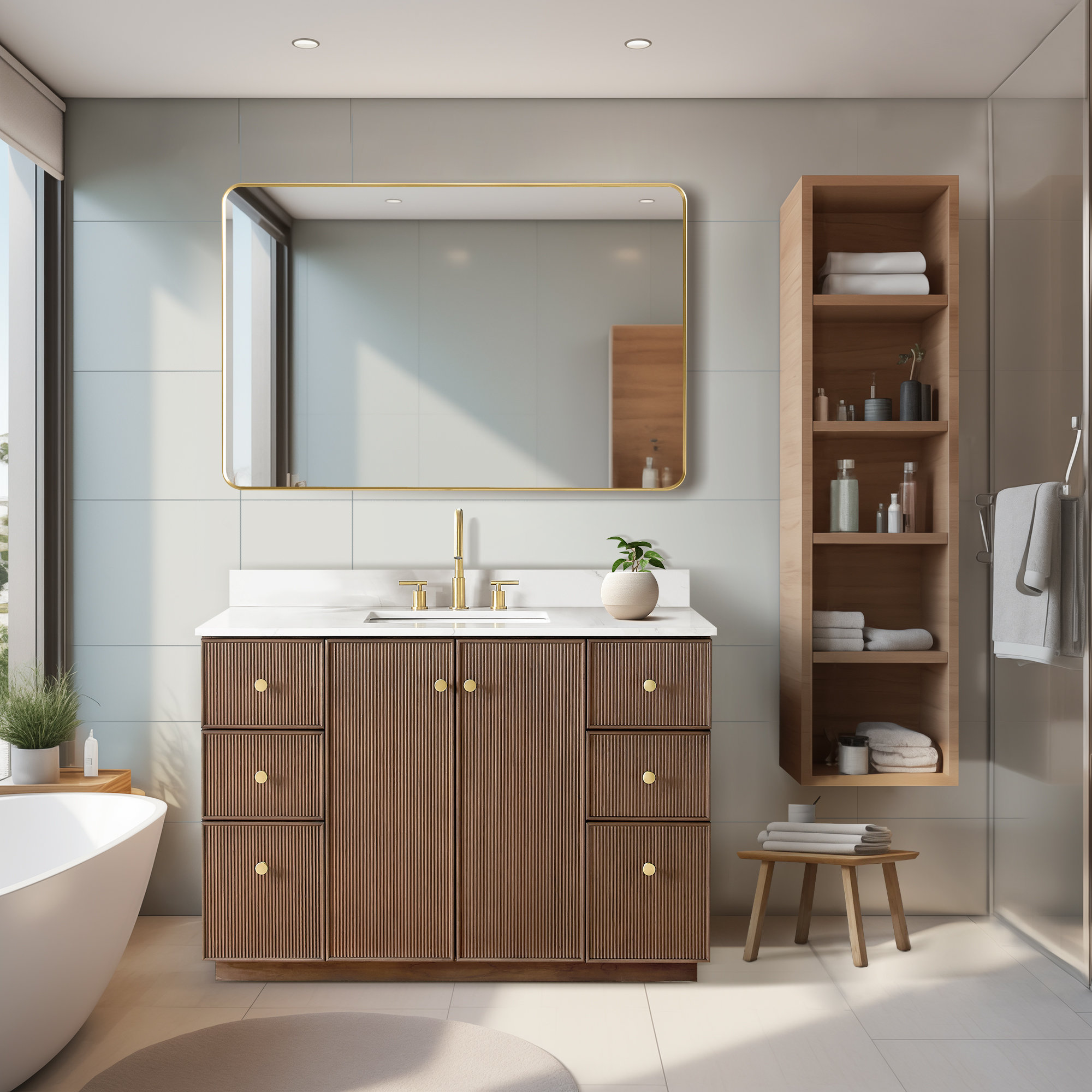 Amella 48'' Single Bathroom Vanity, Dark Brown Oak