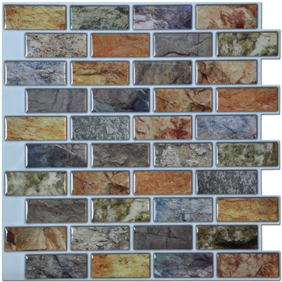 10-Piece 12" X 12" Peel & Stick Backsplash Tiles for Kitchen,Bathroom,Colorful Marble