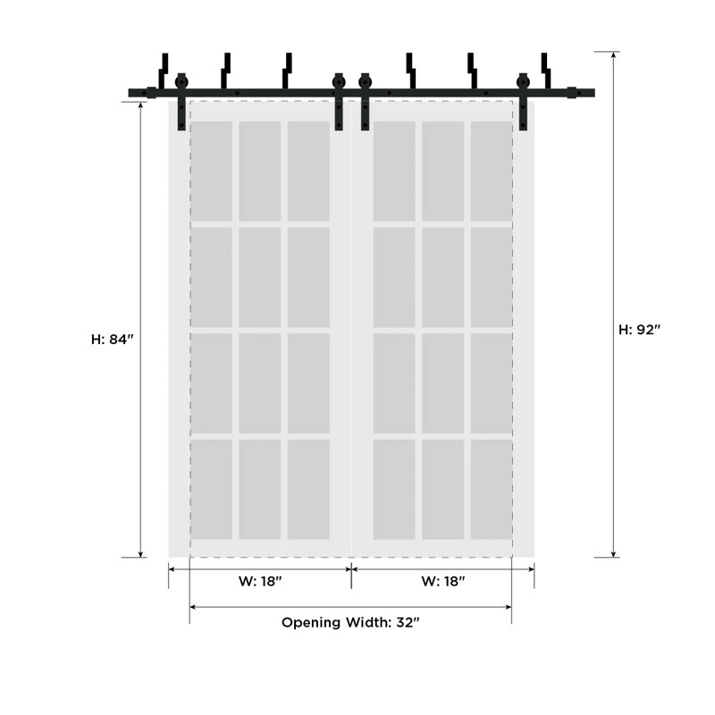Portes coulissantes de style grange pour placard, 91,4 x 213,4 cm (36 x 84 pouces), Mela 7001, blanc mat, rails modernes de 2 m (6,6 pi), quincaillerie, bois massif, portes de placard de chambre à coucher