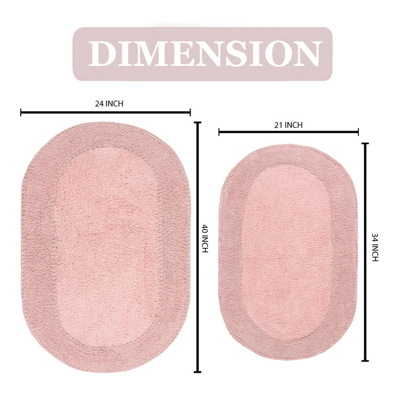 Xie Double Ruffle Oval 100% Cotton piece Bath Rug Set, Pink