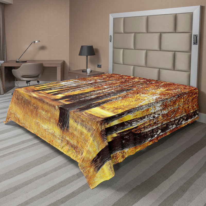 Ambesonne Forest Top Flat Sheet Autumn Leaves Design Twin Orange Brown, Drap plat de taille double