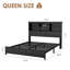Base de lit grand avec tête de lit bibliothèque. Grand lit plateforme avec rangement à 2 niveaux avec station de charge. Matelas noir facile à assembler sans sommier-1991447170
