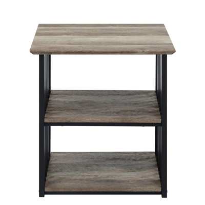 Rustic Industrial Open Shelves Nightstand 1Pc Metal Frame Durable Bedroom Furniture, Nightstand