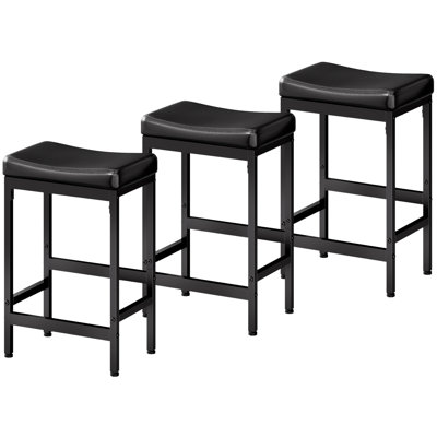 Ensemble de 3 tabourets de bar avec surface courbée, tabourets de cuisine en cuir polyuréthane avec revêtement, tabourets de bar avec repose-pieds