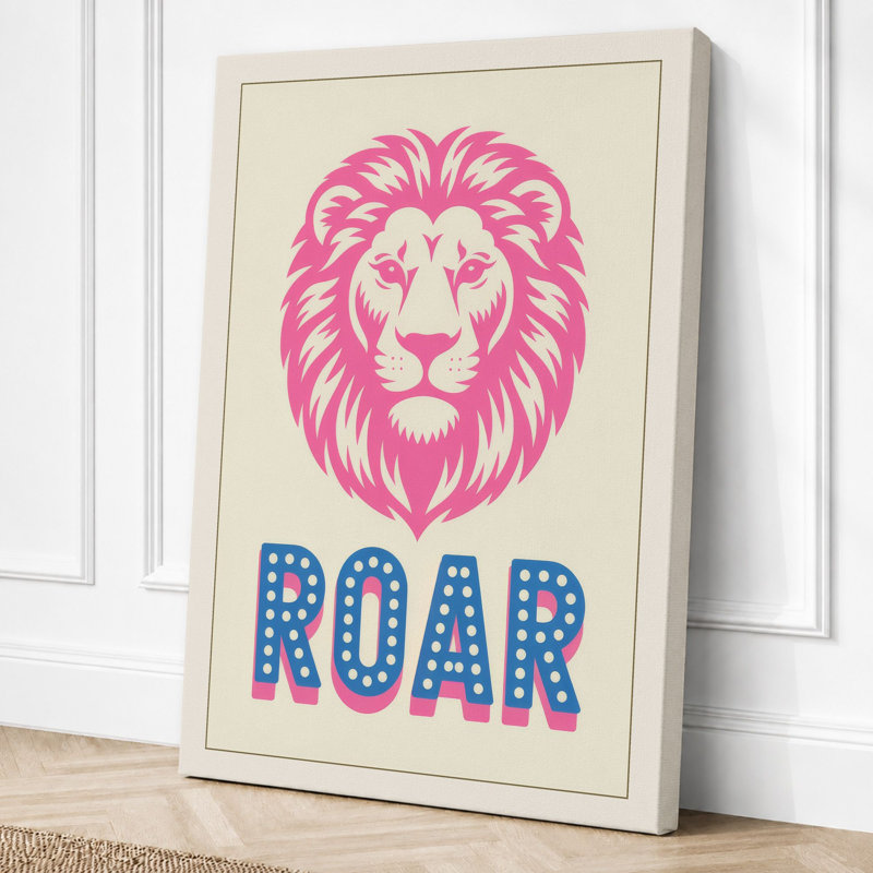 Lion Roar Modern 1 Piece Wrapped Canvas Wall Art, 24x16 - 61.0 x 40.6 cm, Cream Border