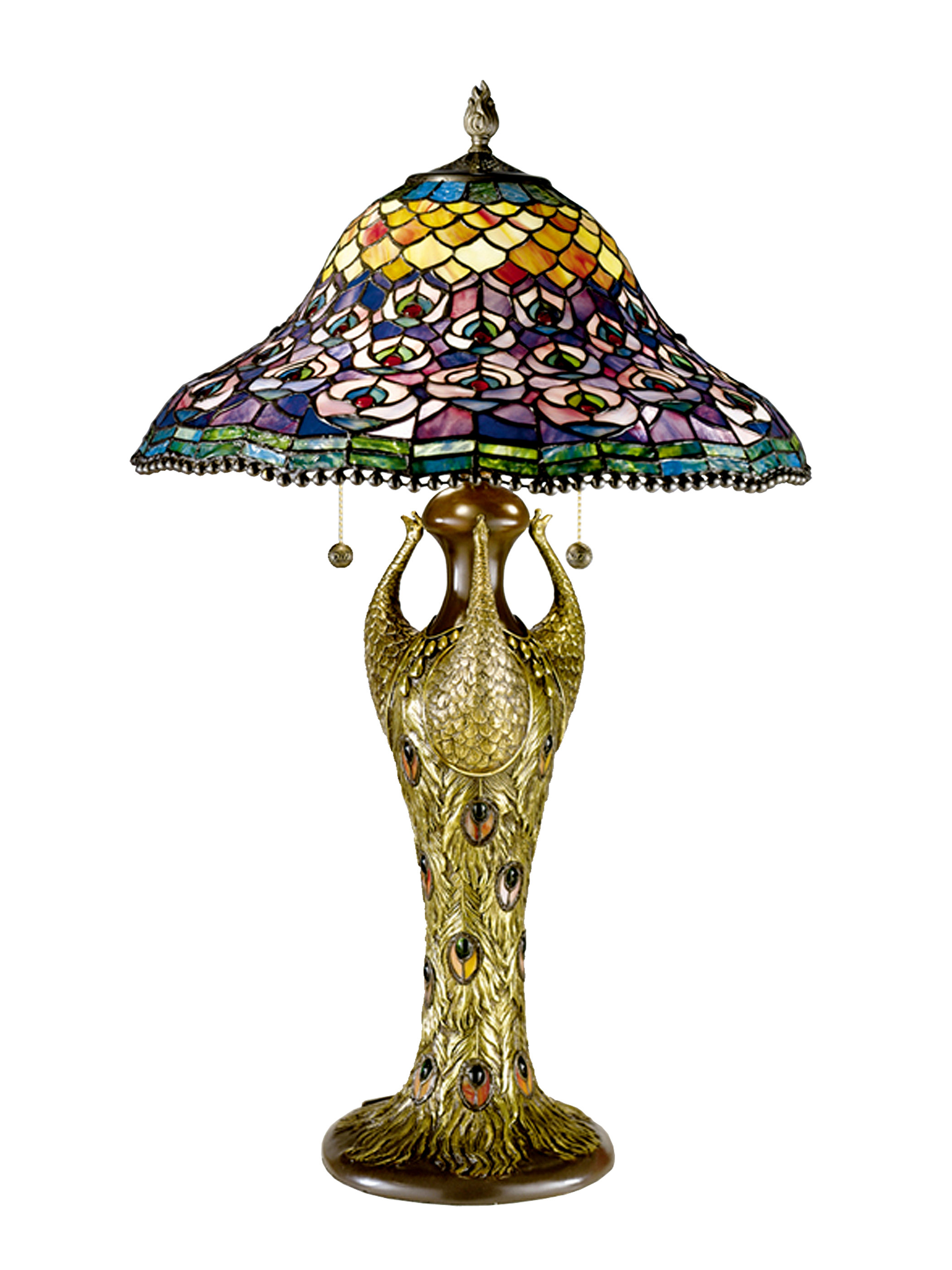 Dale Tiffany Peacock Tail Three Light Table Lamp in Antique Bronze ...
