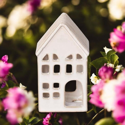 Cream Ceramic House Tealight Holder | Hand Finished Cosy Townhouse Design Decorative Candle Holder for Home Interior