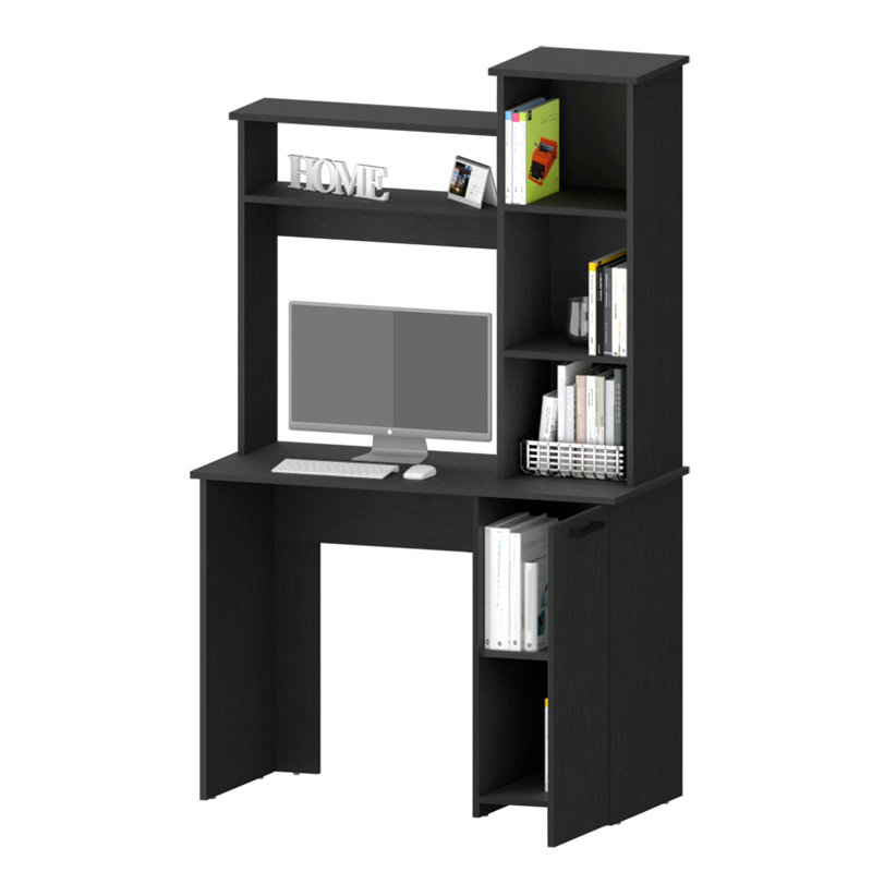 Bureau d'ordinateur avec huche et tablettes de rangement à 3 niveaux