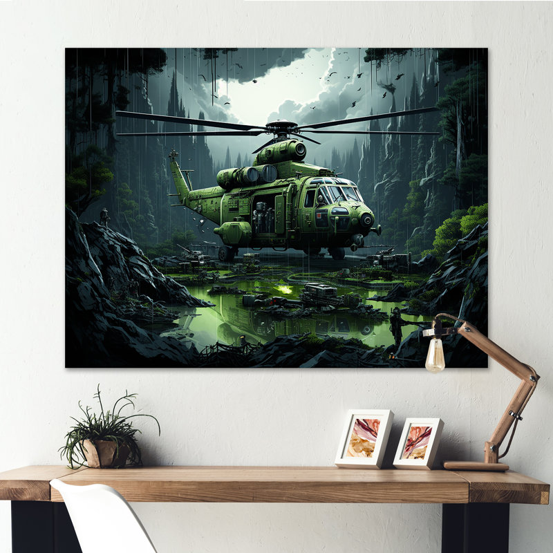 Hélicoptère militaire dans la jungle, Toile tendue, H 24 po x l 32 po