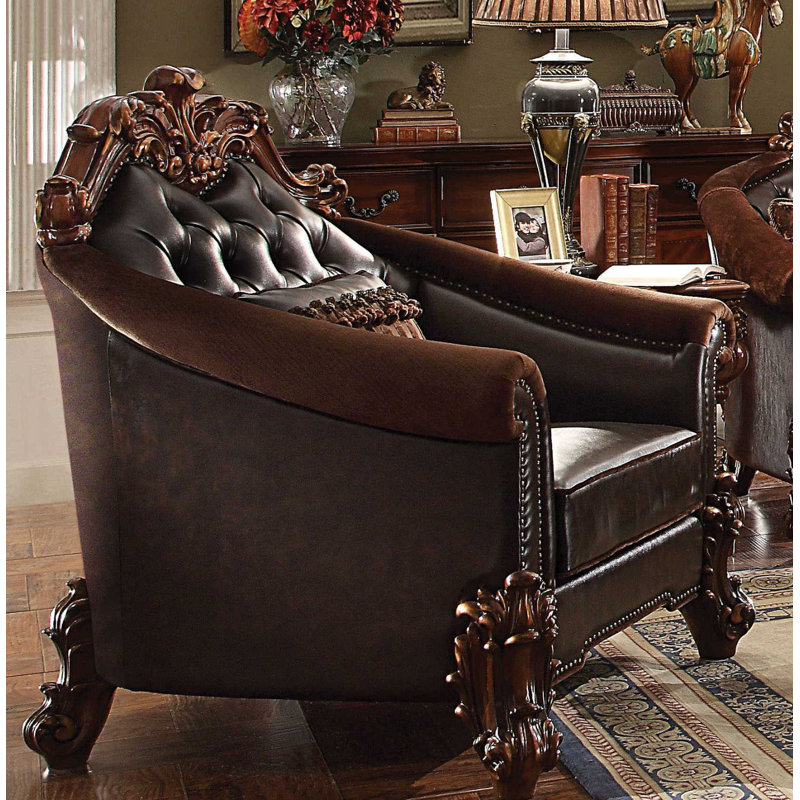 Fauteuil club Carlene, Simili cuir brun foncé