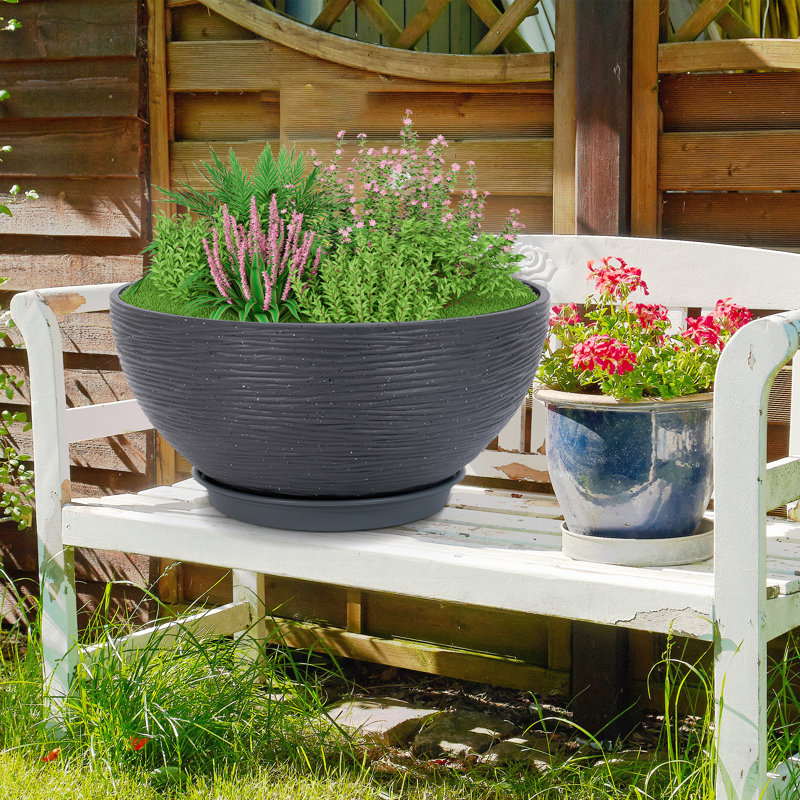 Set of 2 Modern Minimalist Plastic Outdoor Planter with Drainage Function, Black