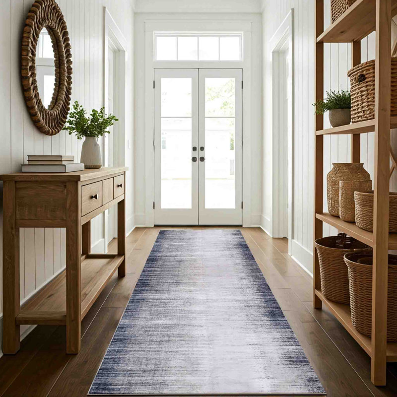 Winston Porter Grey/Soft White Machine Washable Area Rug – Non-Slip, Stain Resistant, GRS Certified, for Bedroom, Living & Dining