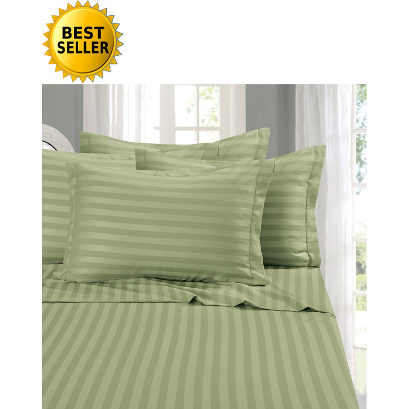 Elegant Comfort 6-Piece Damask Stripe Bed Sheet Set, 1500 Thread Count Microfiber, Wrinkle-Resistant, Green, California King