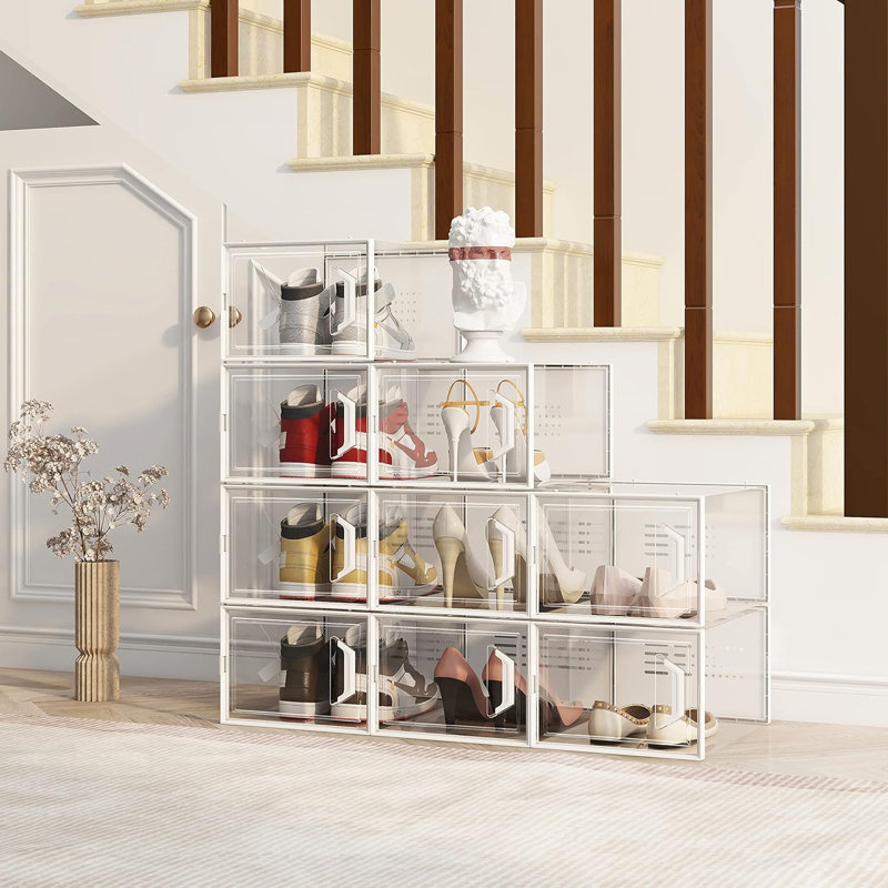 Boîtes de rangement pour chaussures empilables en plastique transparent avec ventilation, fermoir Snap-Tight
