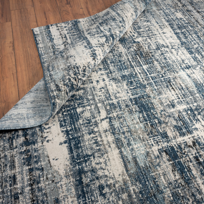Abstract Area Rug in Blue/Gray/Charcoal, Runner 2'6" x 8'