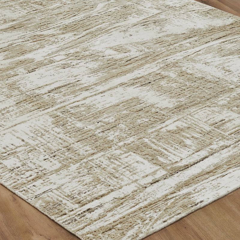 Tapis moderne tissé à la main Kaiser Sand, Beige, Rectangle 3 pi 6 po x 5 pi 6 po