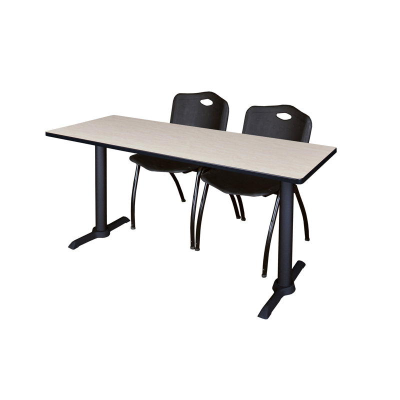 Neyland Cain T-Base Training Table and 2 Stacking Chairs, Noir, l 60 po x P 24 po, Érable