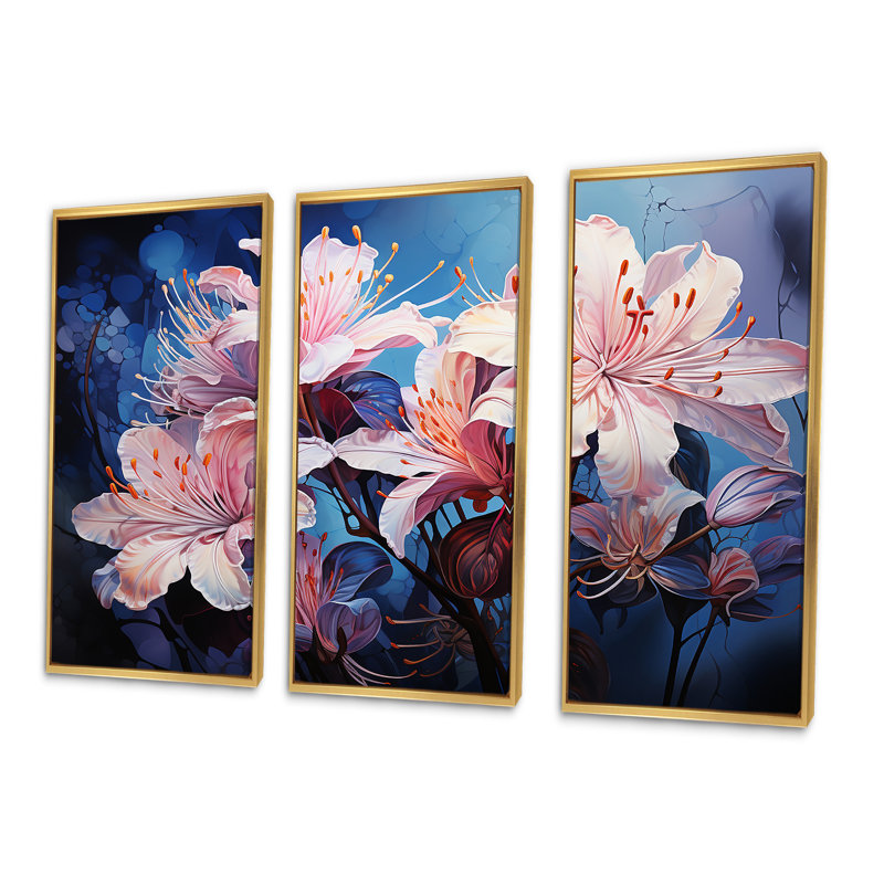 Hibiscus rose, jardins enchantés - ensemble d'art mural sur toile Hibiscus, Cadre flottant doré, H 40 po x l 60 po x P 1 po