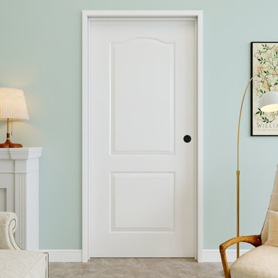 36" x 80" 2-Panel Molded Solid Interior Prehung Door with Round Knob and Black Hinges, Solid Core Door Slab, Paintable & Waterproof, Suit for Laundry, Closet Doors, Room Doors, Left Hand