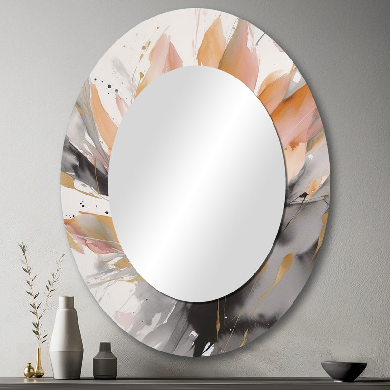 Abstraction de marbre hypnotisant orange et gris - Miroir décoratif ovale abstrait sur métal, 43 po x 33 po