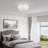 5 Light Brushed Nickel Large Semi-Flush With Hand Crafted Off-White Fabric Hardback Shades-2047730558