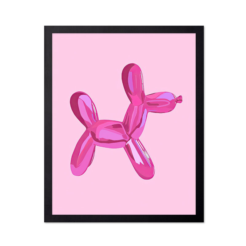 Chien ballon rose, Cadre noir, Affiche, H 24 po x l 32 po