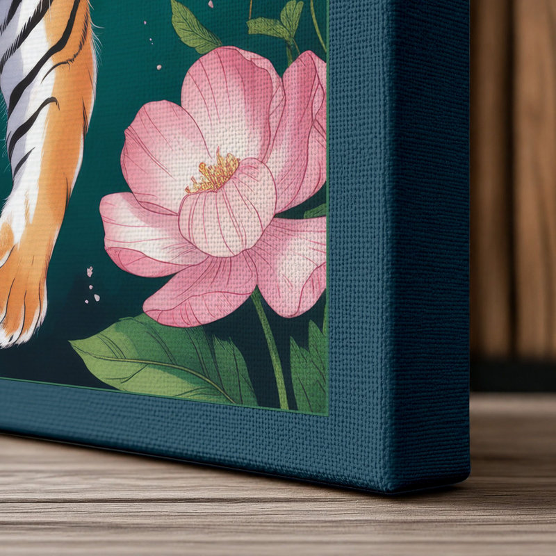 Tiger in Turquoise Waters Boho - Wrapped Canvas, 30x20 - 76.2 x 50.8 cm, Teal Border