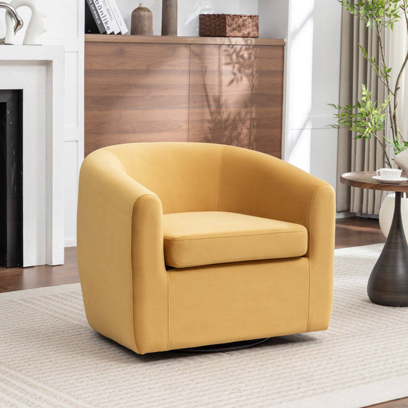 Fauteuil demi-tonneau pivotant de 33,5 po Odey, Velours jaune