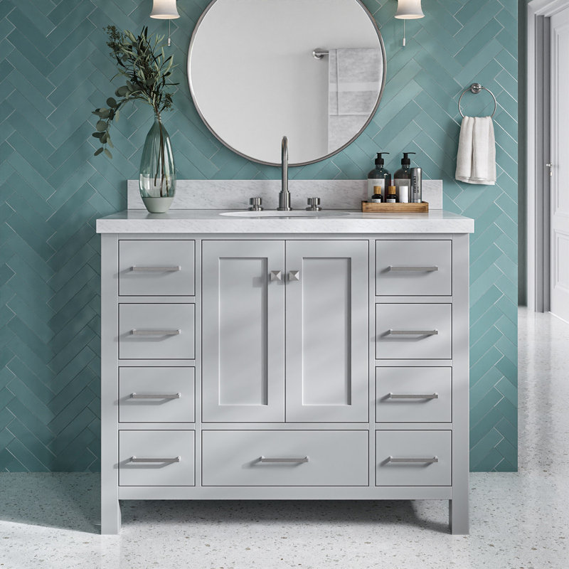 Ensemble de meuble-lavabo simple 43 po Cambridge, Gris / Nickel brossé, Ovale