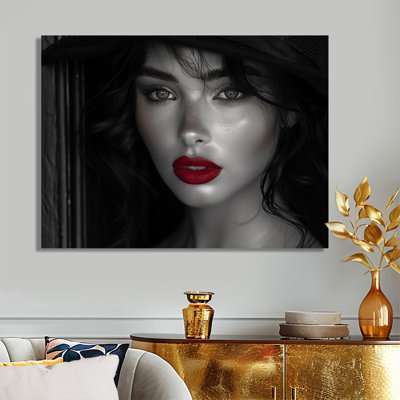 Portrait de femme avec lèvres rouges - mode femme, art mural sur toile, salon