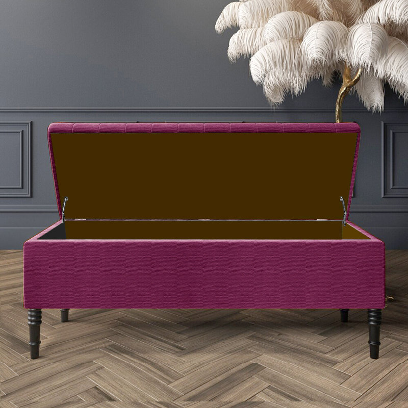 Paris Striped Ottoman Storage Bench - Upholstered Naples Shoes Bench with Black Turned Wooden Legs, Purple