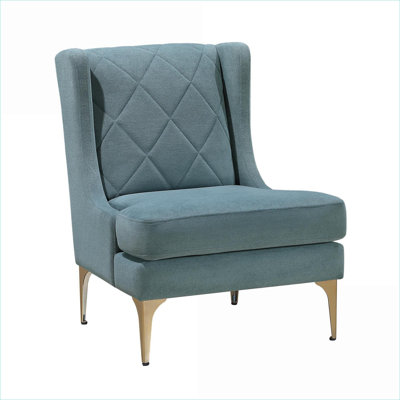 Fauteuil d'appoint à oreilles en chenille bleu marine pour adultes, siège d'appoint à piqûres en diamant avec pieds en métal doré et amp; Coussin à ressorts ensachés