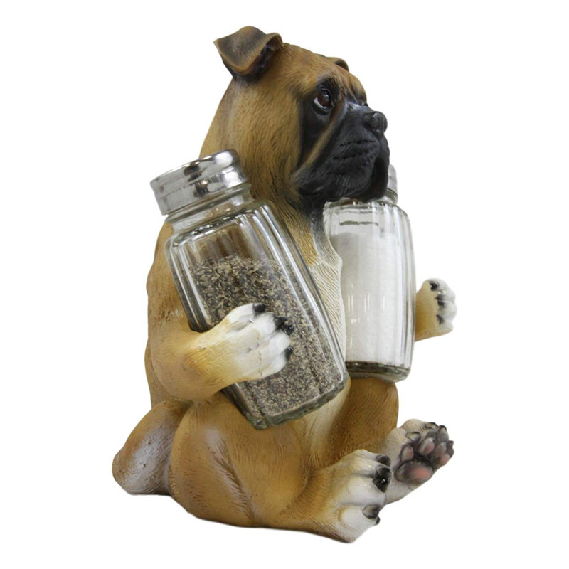 Adorable Fawn Boxer Puppy Glass Salt and Pepper Shaker Set