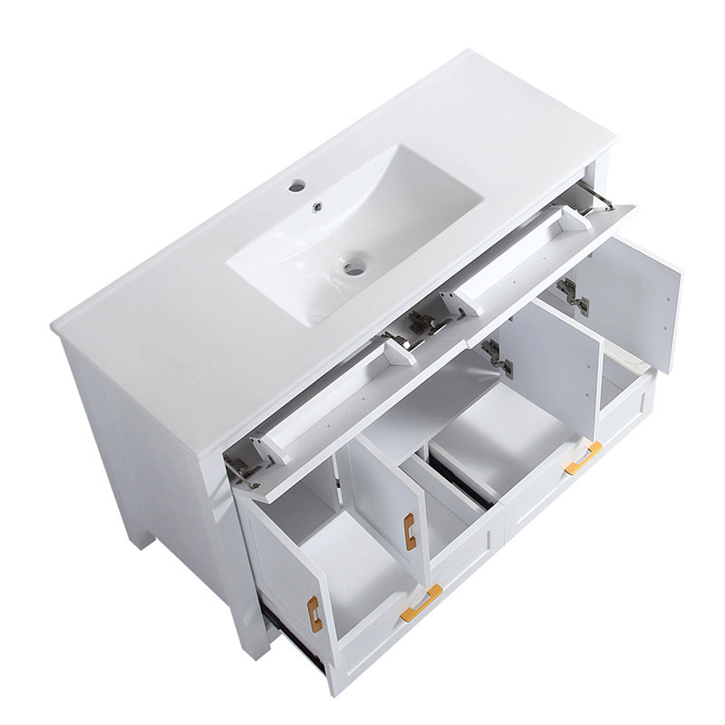 Ensemble de meuble-lavabo 48 po avec lavabo en céramique, armoire de rangement abondante, 4 portes à fermeture douce et 4 tiroirs