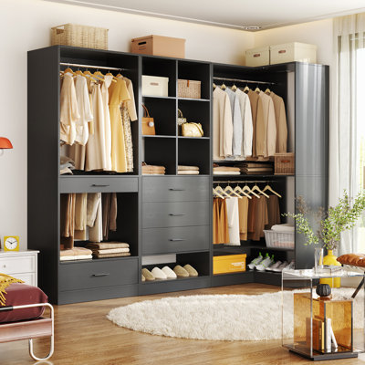 55”-79”Closet System Organizer With Drawers, Pants Rack,Cube Storage And Hanging Area