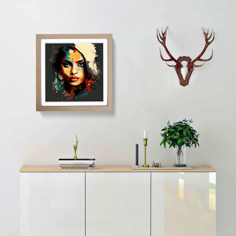 Indian Woman Abstract - Framed Print, Oak