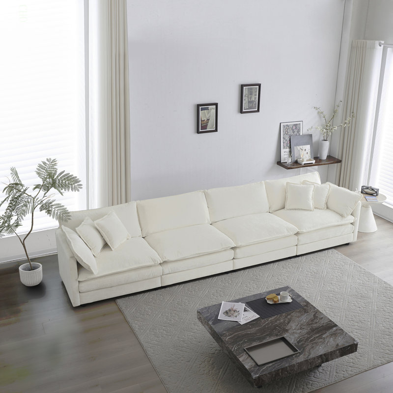Canapé modulaire Free Combination, canapé modulaire 4 places, tissu chenille confortable, Chenille blanche