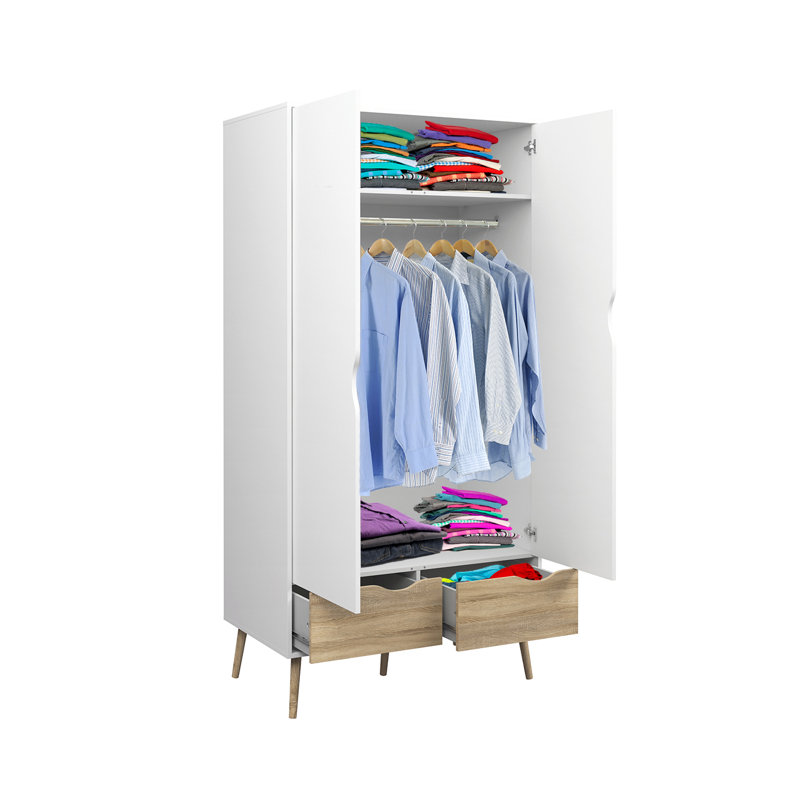 Caslynn 2 Door Manufactured Wood Wardrobe, White/Brown