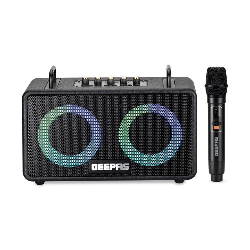 GEEPAS Karaoke Machine | Portable Bluetooth Speaker with UHF Wireless Microphone | Strong Bass RGB Lights BT5.3 USB/TF/AUX/FM/TWS | 6H Playtime IPX4 Waterproof Carry Handle | Home Party Picnic Gift Id