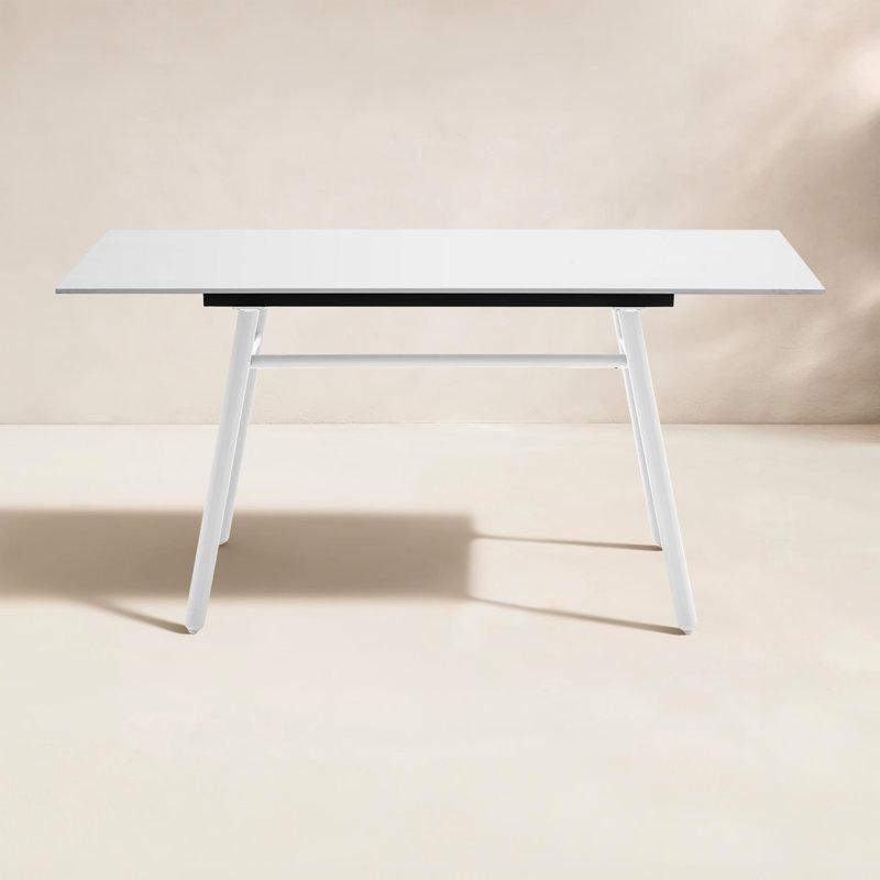 Yo! Outdoor Dining Table with Metal Legs, Slate White, Matt Optic White
