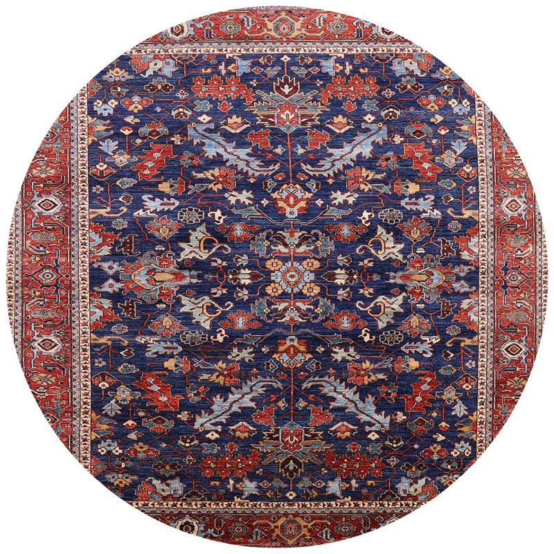 Tapis oriental rouge / bleu Royale, Rond 5 pi