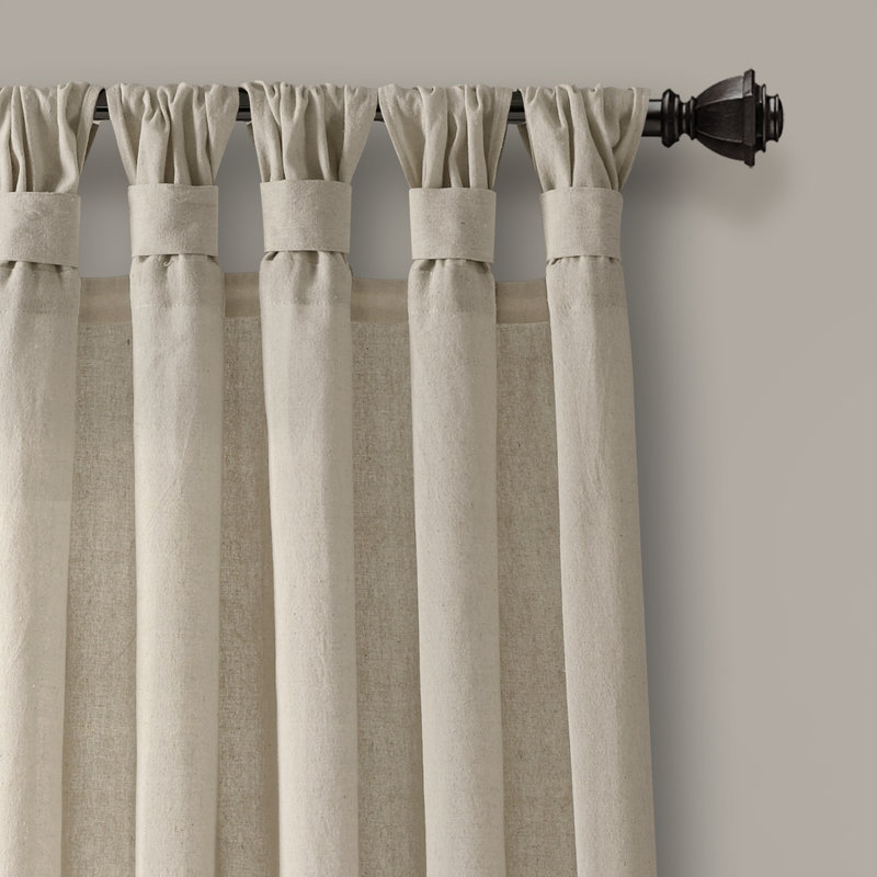 Dark Linen Burlap Knotted Tab Top Light-Filtering Curtain Panels, 84" x 45"