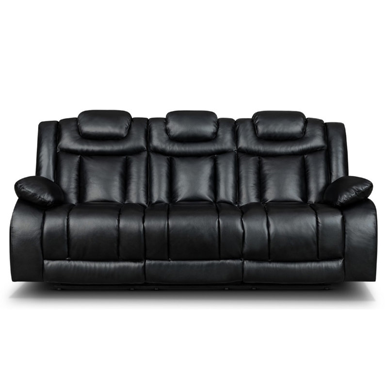 Galles 3 Seater Faux Leather Reclining Sofa, Galles Black Faux Leather, 3