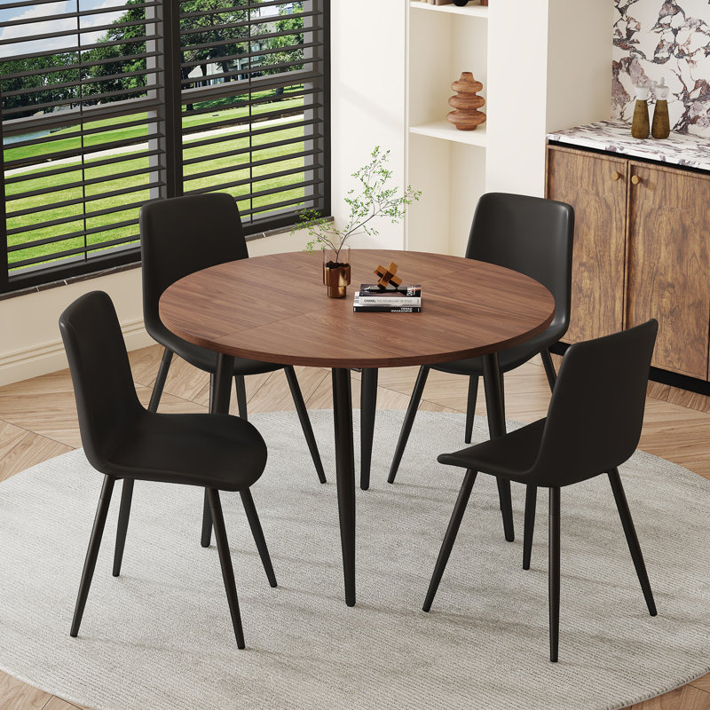 Ensemble de table de salle à manger extensible de 42 à 54 po avec chaises rembourrées confortables, Noir