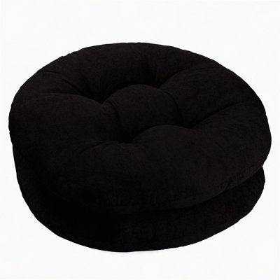 Round Corduroy Floor Cushions - Set of 2 | Large Circle Chair Pillows for Tatami Sofa, Living Room, Outdoor Seating | Black Round Cushion for Floor Sitting