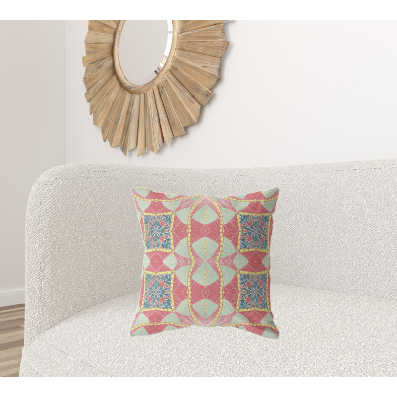 Coussin décoratif, 20 po x 20 po, Rouge / turquoise géométrique, Pillow Cover Only - No Insert
